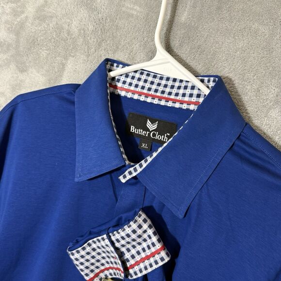 Buttercloth XL Blue Cotton Long Sleeve Dress Shirt Flip Cuff Button Butter Cloth
